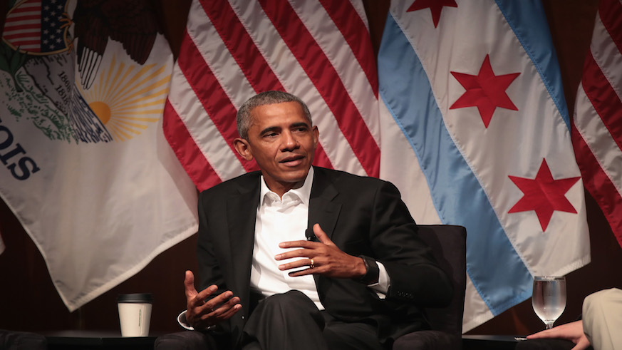 Former President Barack Obama speaks during a forum at the University of Chicago held to promote community organizing.
