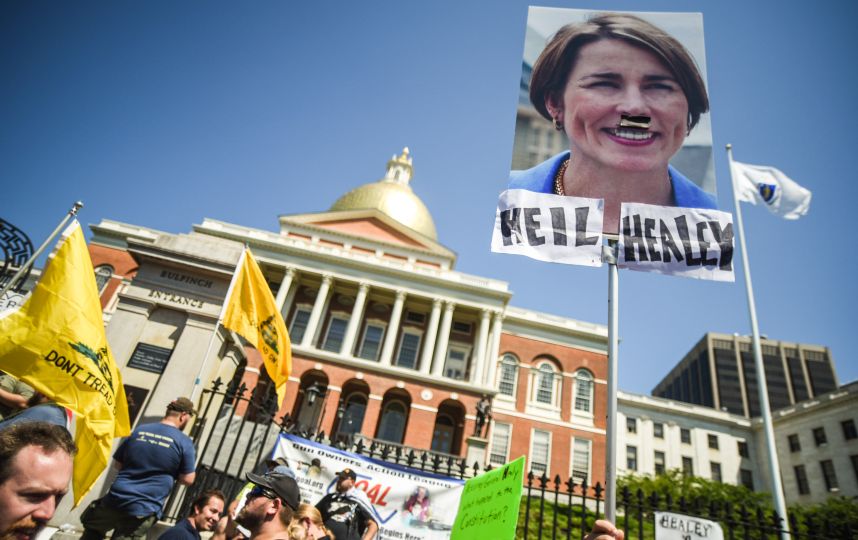 Hundreds protest new gun control efforts by Mass. AG