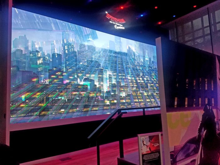 The haptic stage set-up at the Spider-Man: Into The Spider-Verse Experience at Sony Square