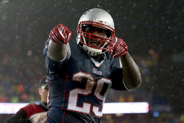 Patriots running back LeGarrette Blount celebrates after scoring a touchdown. (Getty Images)