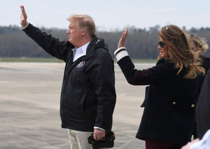 President Donald Trump and First Lady Melania Trump greet vistors as they land at Fort Benning, Georgia, U.S., and will continue on to Lee County Alabama, March 8, 2019