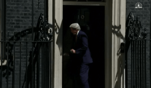 VIDEO: John Kerry walks into closing door before meeting with new UK PM