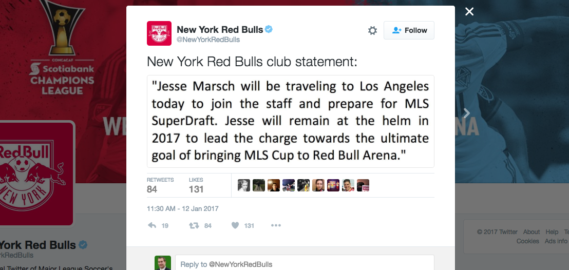 Red Bulls tweet out, confirm that Jesse Marsch is staying put