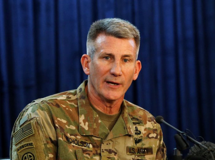 US Army Gen. John Nicholson speaks at a news conference in Kabul, Afghanistan