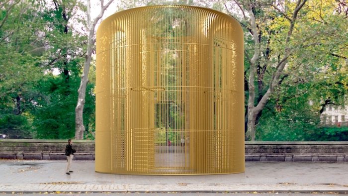 Rendering of one piece in the multi-part Public Art Fund project “Ai Weiwei: Good Fences Make Good Neighbors” at Doris C. Freedman Plaza in Central Park. Credit: Ai Weiwei Studio, Frahm & Frahm
