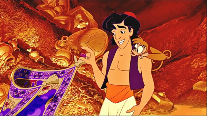 Aladdin, the magic carpet, and Abu