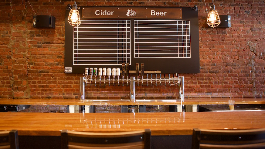 Bad Seed Brooklyn will have 12 taps of its own ciders, plus eight New York-brewed beers, bottled state wines and package sales of state distilleries' liquor. Credit: All photos by Eva Kis