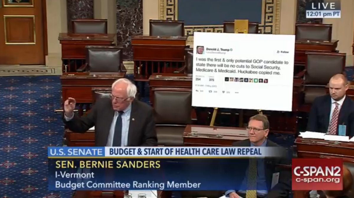Bernie Sanders uses giant Trump tweet on Senate floor
