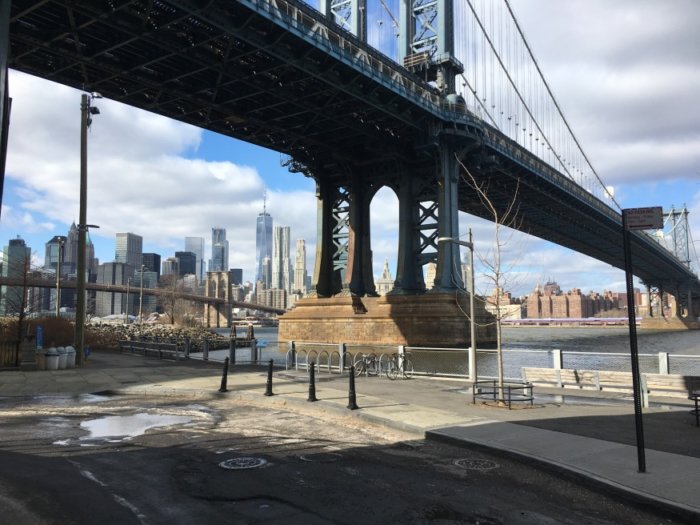 The view from the forthcoming new Brooklyn Public Library branch, which will be located at 135 Plymouth St. to serve the Dumbo and Vinegar Hill neighborhoods.