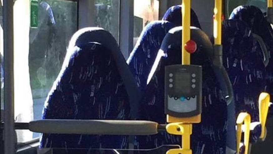 norwegian bus seats, burka, racism, muslim women, burqa