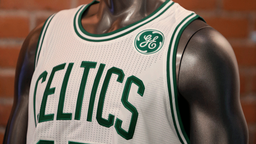 The Celtics unveiled their new General Electric advertisement on their jerseys to be worn beginning next year. (Photo: Getty Images)