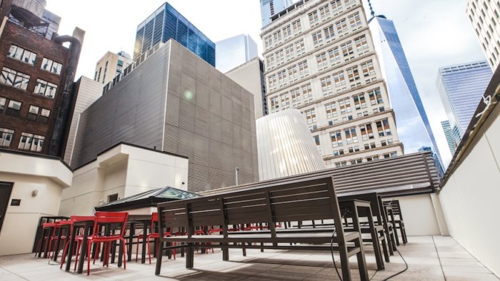 The rooftop terrace at the new Chick-fil-A Fulton Street. Credit: Chick-fil-A