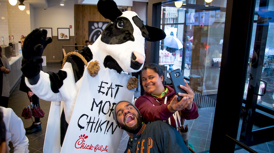 Ever think about how Chick-fil-A's "Eat Mor Chickin" font looks a bit Halloween-y? Neither have we. Photo: Getty Images