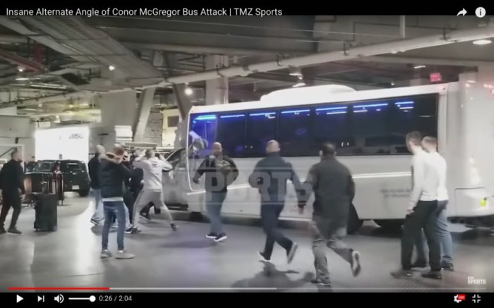 Conor McGregor attacked a bus carrying UFC fighters at UFC 223 media day at the Barclays Center, video appears to show.
