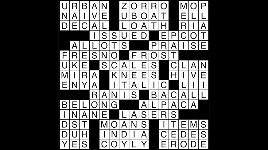 Crossword puzzle answers: July 18, 2017