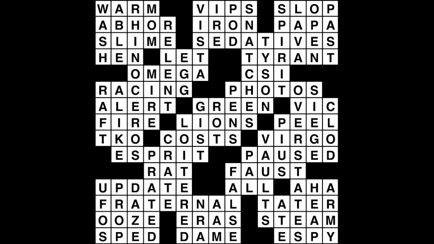 Crossword puzzle answers: November 9, 2018