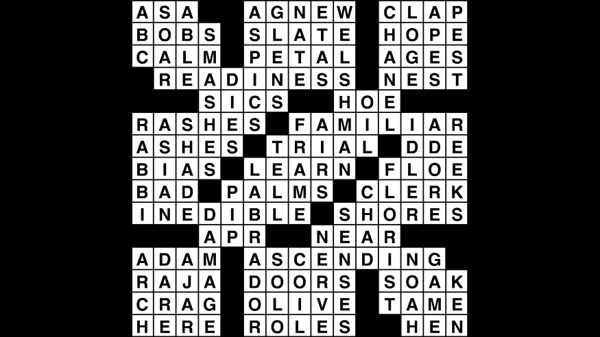 Crossword puzzle, Wander Words answers: January 2, 2019