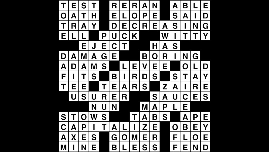 Crossword puzzle answers: October 30, 2018