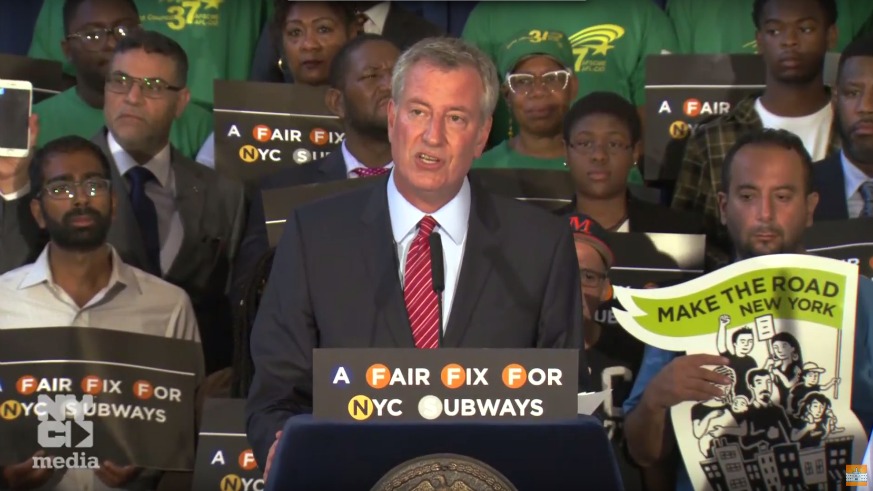 New York Mayor Bill de Blasio proposes ‘millionaires tax’ to fund subway fix