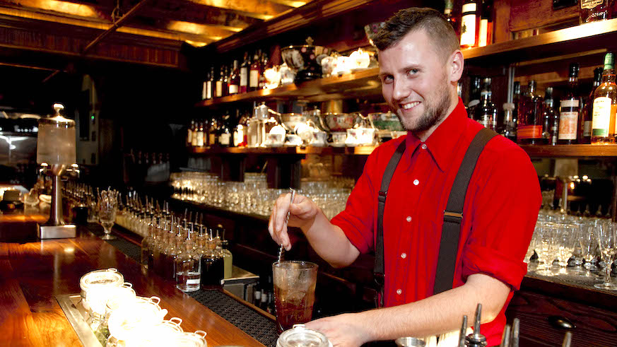 Jack McGarry behind the bar at The Dead Rabbit.