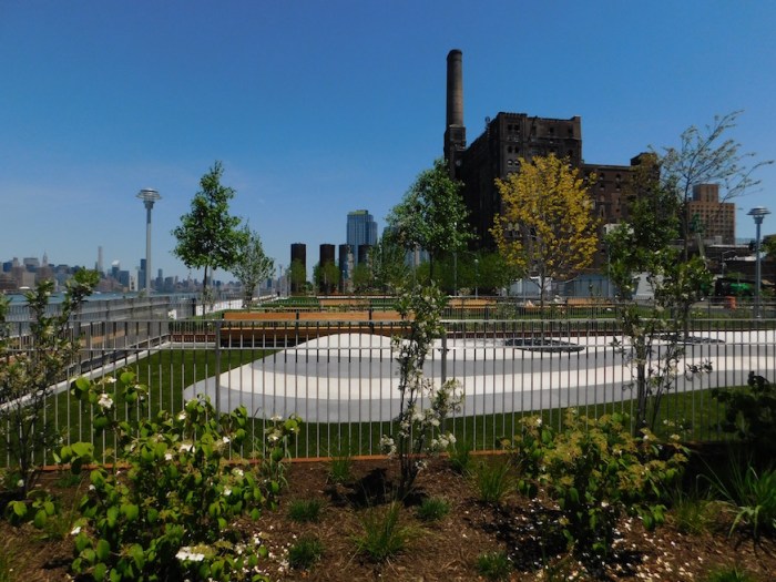 Domino Park opens Sunday, June 10 along the Williamsburg waterfront and includes an esplanade, six acres of parkland and enhanced connectivity to the East River.