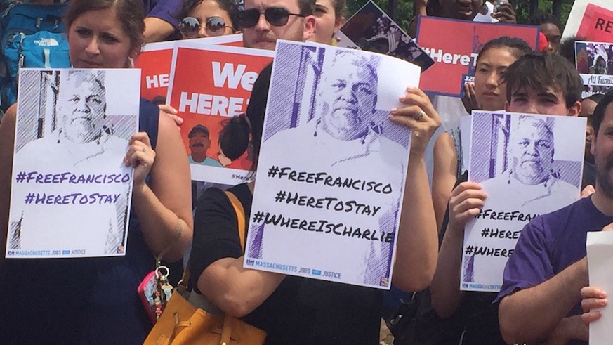 Many at the rally held signs, like these showing Francisco's face and with the phrase "#FreeFrancisco." Photo: Kristin Toussaint / Metro