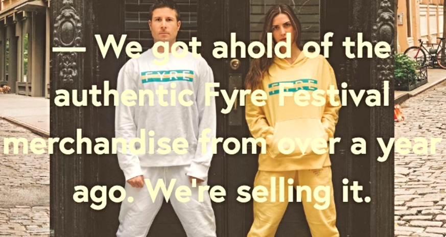 Leftover swag from the ill-fated Fyre Festival is being sold off at a one-night-only pop-up shop.