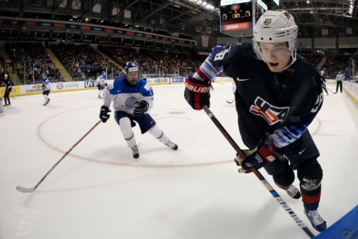USA winger Joel Farabee netted a hat trick on Friday at the World Juniors. (Photo: Getty Images)