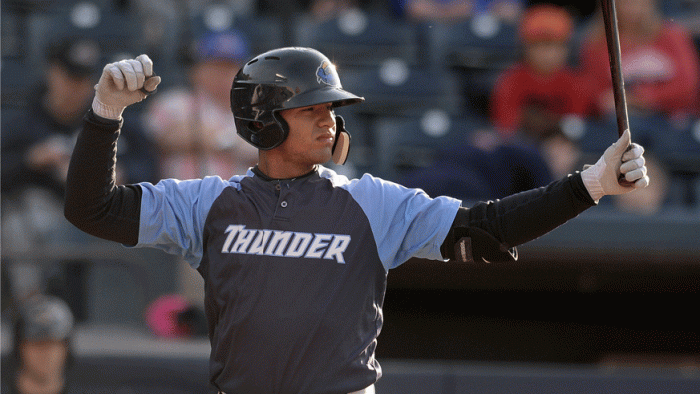 Yankees prospect Gleyber Torres during a double-A game with the Trenton Thunder. (Photo: Getty Images)
