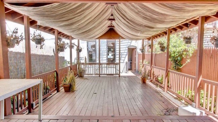 You'll find yoga and meditation classes on this pink patio hidden behind Clinton Hill wellness spot HealHaus.