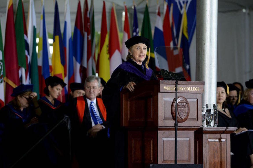Hillary Clinton speaks at commencement at Wellesley College May 26, 2017 in Wellesley, Massachusetts. Clinton graduated from Wellesley College in 1969. (Photo by Darren McCollester/Getty Images)
