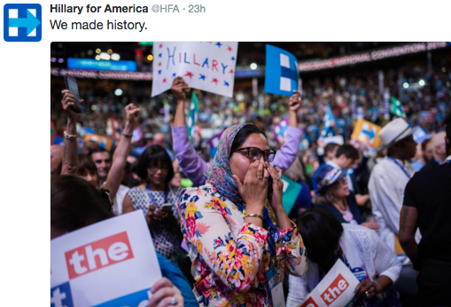 Muslim woman in Hillary’s celebratory tweet is actually Sanders delegate