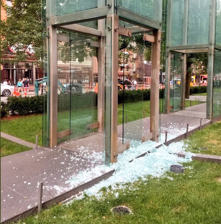 The New England Holocaust Memorial in Boston was vandalized for the second time this summer. Photo: CJPBoston/Twitter