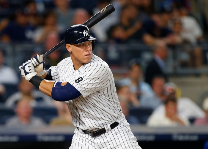 Yankees right fielder Aaron Judge prepares to take his hacks during a 2016 game. (Getty Images)