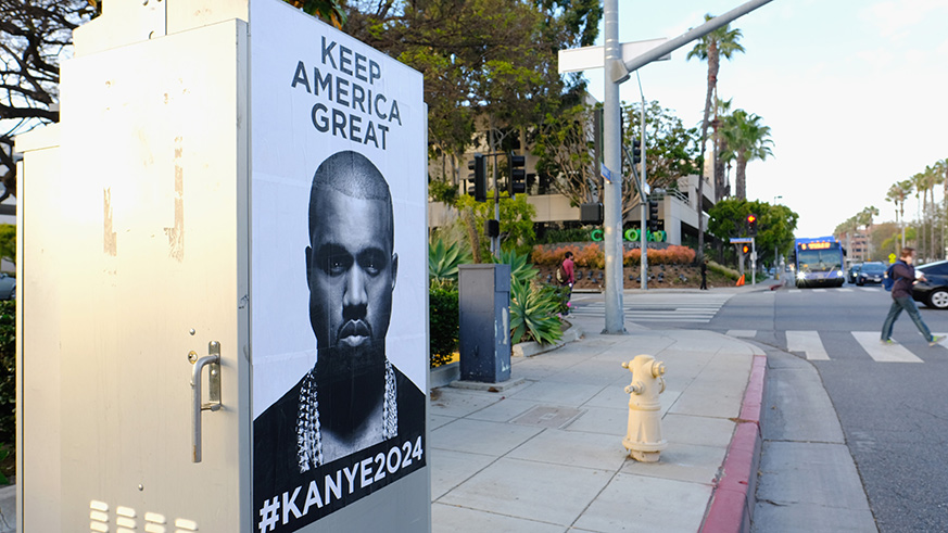Kanye for president signs emerge that read, Keep "America Great."