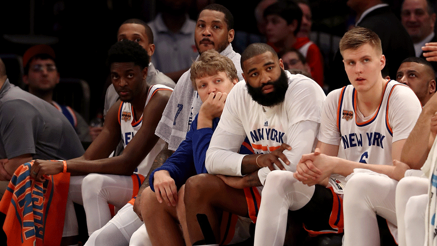 The Knicks' bench awaits another loss during the 2016-17 season. (Photo: Getty Images)