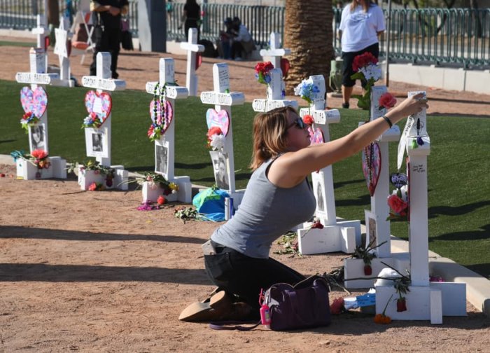 Woman at Las Vegas shooting memorial