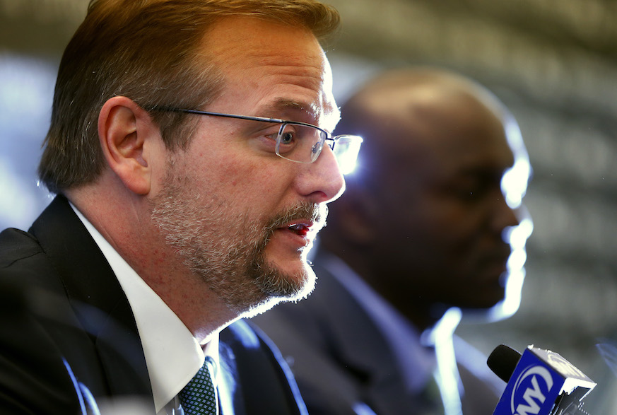 New York Jets general manager Mike Maccagnan during Todd Bowles' introductory press conference. (Getty Images)