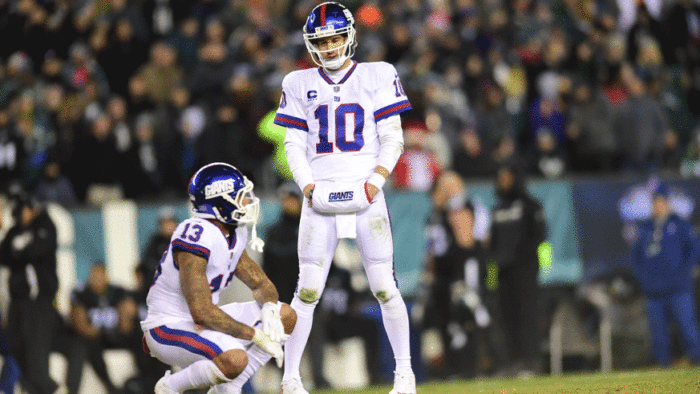 New York Giants quarterback Eli Manning and wide receiver Odell Beckham Jr. during a 2016 regular season game. (Photo: Getty Images)