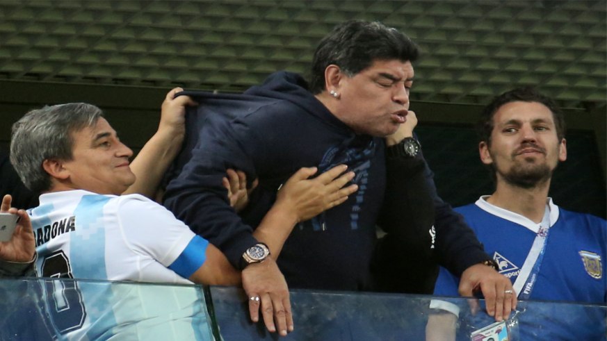 Maradona, middle, finger, dancing, video