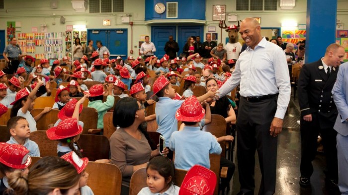 Former Yankee Mariano Rivera deputizes Junior Fire Marshals and teaches fire safety in the Bronx.