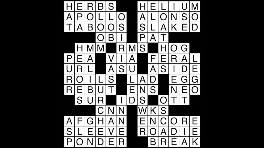 Crossword puzzle answers: April 11, 2018