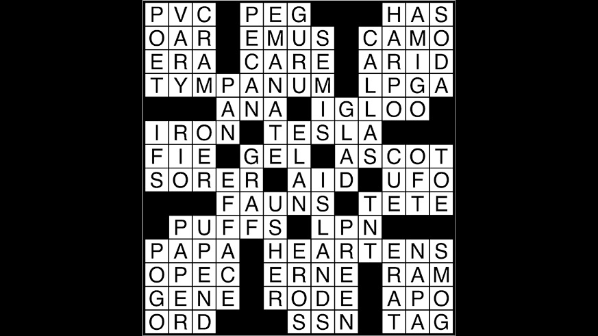Crossword puzzle answers: April 13, 2018