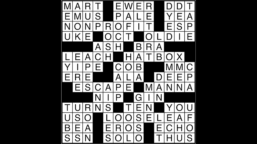 Crossword puzzle answers: April 23, 2018
