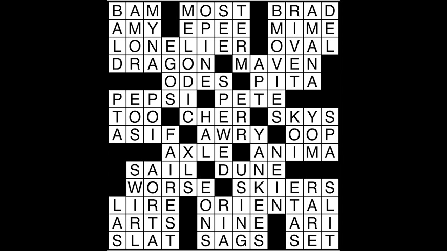 Crossword puzzle answers: March 29, 2018
