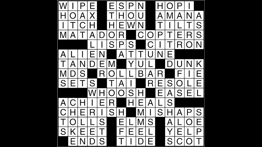 Crossword puzzle answers: August 1, 2017