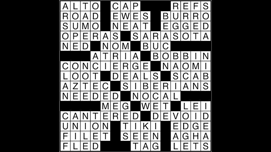 Crossword puzzle answers: December 1, 2017