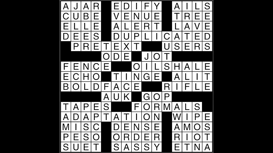 Crossword puzzle answers: December 20, 2017