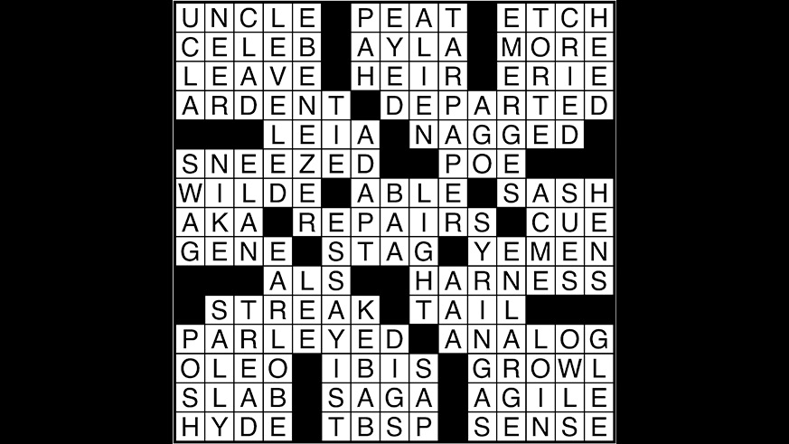 Crossword puzzle answers: December 6, 2017