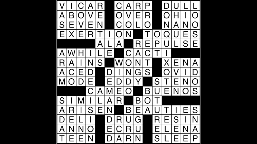 Crossword puzzle answers: December 8, 2017